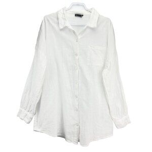 ASOS Oversized 100% Cotton Light White Buttoned Textured Preppy Shirt sz 2